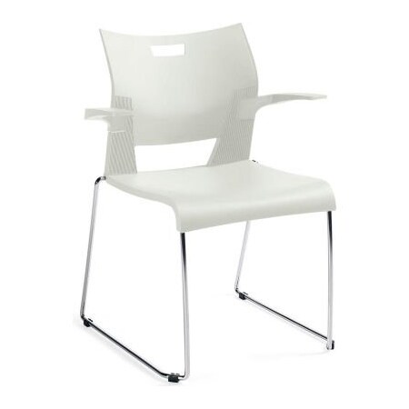 Gec Global Molded Stacking Chair with Arms and Sled Base - Plastic - Ivory Clouds - Duet Series 6620CH-IVC